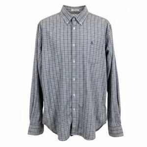 Original Penguin Mens L Heritage Slim Fit Plaid Button Down Shirt Stretch Gray